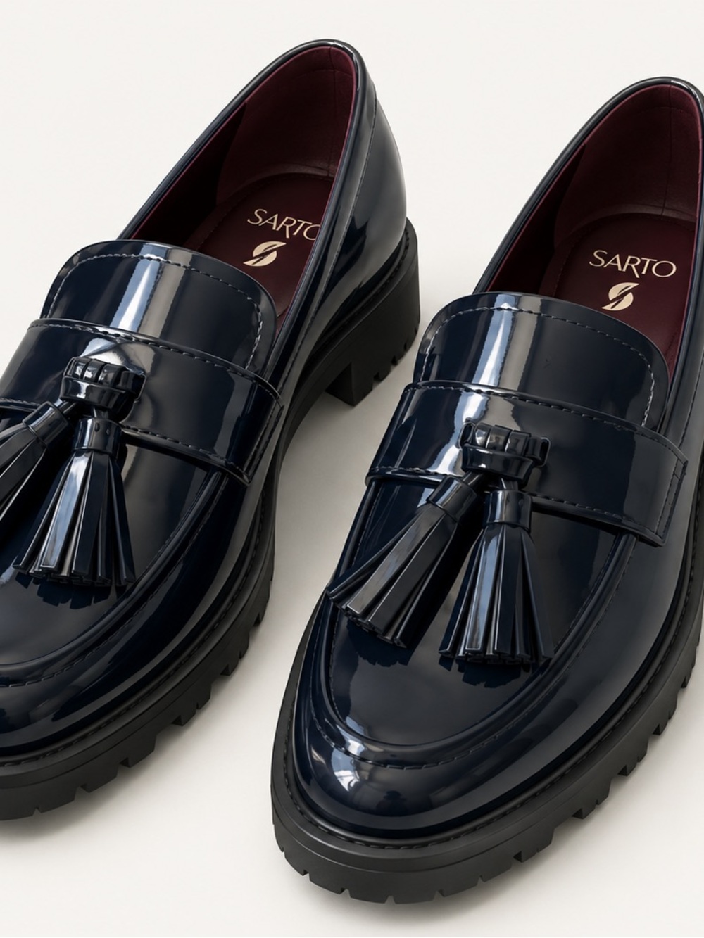 Patent Tassel Loafers in Navy — Women's Slip-On Flats